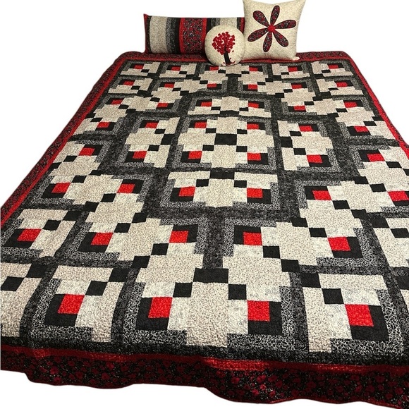 Quilt package includes one-of-kind quilt, bolster, 2 pillows. - Picture 1 of 7